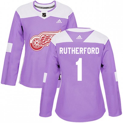 Women's Authentic Detroit Red Wings Jim Rutherford Adidas Hockey Fights Cancer Practice Jersey - Purple