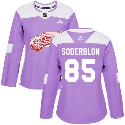 Women's Authentic Detroit Red Wings Elmer Soderblom Adidas Hockey Fights Cancer Practice Jersey - Purple