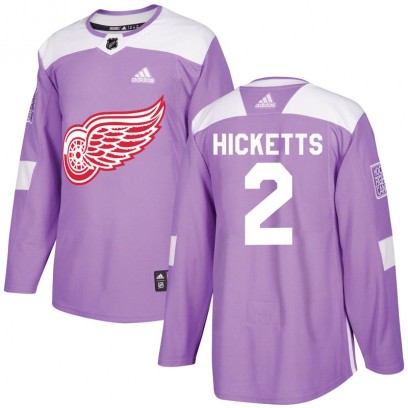 Youth Authentic Detroit Red Wings Joe Hicketts Adidas Hockey Fights Cancer Practice Jersey - Purple