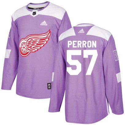 Youth Authentic Detroit Red Wings David Perron Adidas Hockey Fights Cancer Practice Jersey - Purple