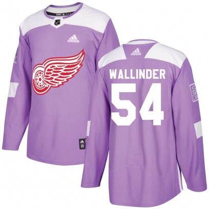 Youth Authentic Detroit Red Wings William Wallinder Adidas Hockey Fights Cancer Practice Jersey - Purple