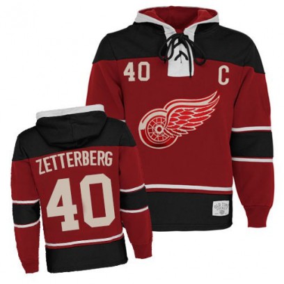 Youth Authentic Detroit Red Wings Henrik Zetterberg Old Time Hockey Sawyer Hooded Sweatshirt - Red