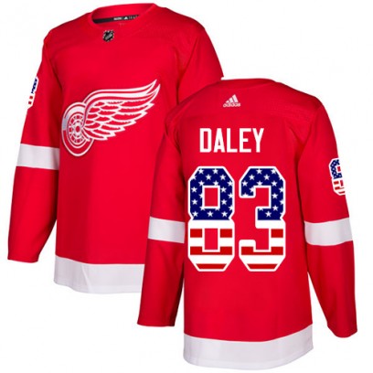 Youth Authentic Detroit Red Wings Trevor Daley Adidas USA Flag Fashion Jersey - Red