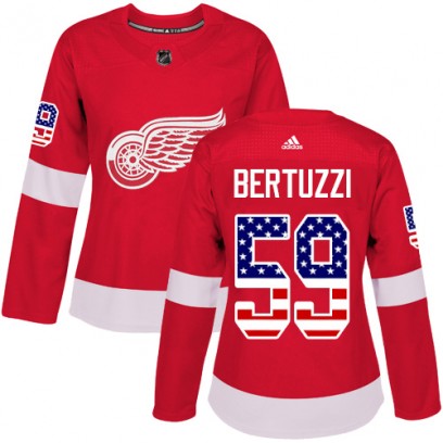 Women's Authentic Detroit Red Wings Tyler Bertuzzi Adidas USA Flag Fashion Jersey - Red