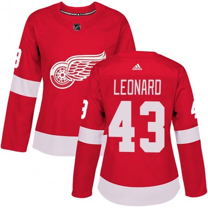Women's Authentic Detroit Red Wings John Leonard Adidas Home Jersey - Red