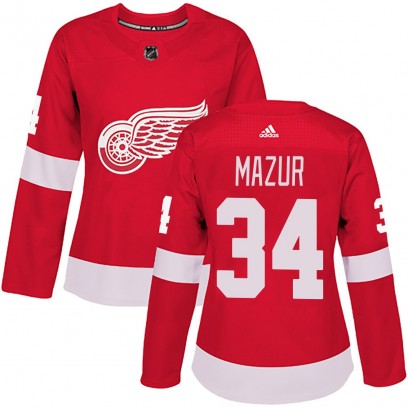 Women's Authentic Detroit Red Wings Carter Mazur Adidas Home Jersey - Red