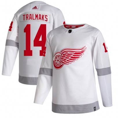 Men's Authentic Detroit Red Wings Eduards Tralmaks Adidas 2020/21 Reverse Retro Jersey - White