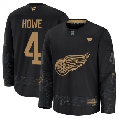 Youth Premium Detroit Red Wings Mark Howe Fanatics 2024 Military Appreciation Practice Jersey - Black