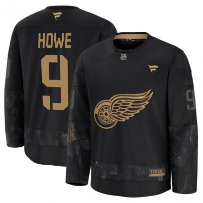 Youth Premium Detroit Red Wings Gordie Howe Fanatics 2024 Military Appreciation Practice Jersey - Black