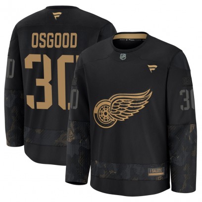 Youth Premium Detroit Red Wings Chris Osgood Fanatics 2024 Military Appreciation Practice Jersey - Black