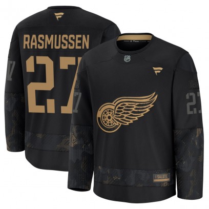 Youth Premium Detroit Red Wings Michael Rasmussen Fanatics 2024 Military Appreciation Practice Jersey - Black