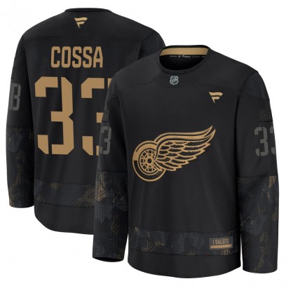 Men's Premium Detroit Red Wings Sebastian Cossa Fanatics 2024 Military Appreciation Practice Jersey - Black