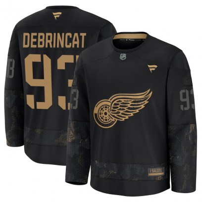 Men's Premium Detroit Red Wings Alex DeBrincat Fanatics 2024 Military Appreciation Practice Jersey - Black