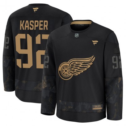 Men's Premium Detroit Red Wings Marco Kasper Fanatics 2024 Military Appreciation Practice Jersey - Black