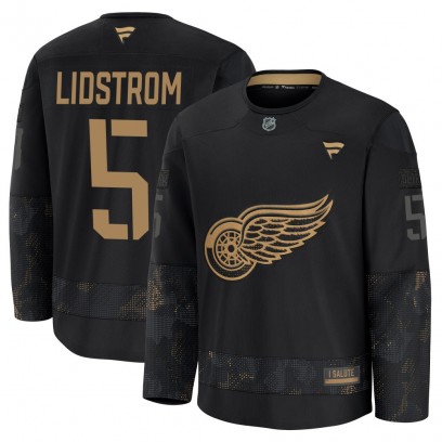 Men's Premium Detroit Red Wings Nicklas Lidstrom Fanatics 2024 Military Appreciation Practice Jersey - Black