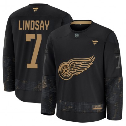 Men's Premium Detroit Red Wings Ted Lindsay Fanatics 2024 Military Appreciation Practice Jersey - Black