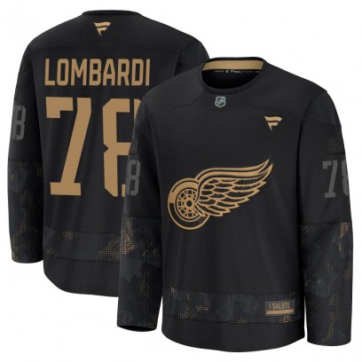 Men's Premium Detroit Red Wings Amadeus Lombardi Fanatics 2024 Military Appreciation Practice Jersey - Black