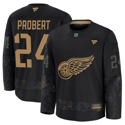 Men's Premium Detroit Red Wings Bob Probert Fanatics 2024 Military Appreciation Practice Jersey - Black