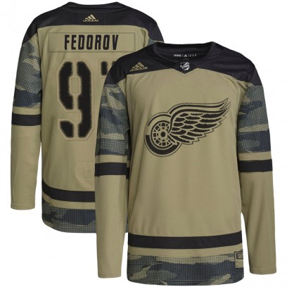 Men's Authentic Detroit Red Wings Sergei Fedorov Adidas Military Appreciation Practice Jersey - Camo