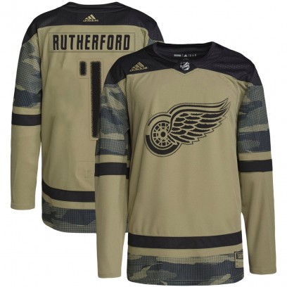 Men's Authentic Detroit Red Wings Jim Rutherford Adidas Military Appreciation Practice Jersey - Camo