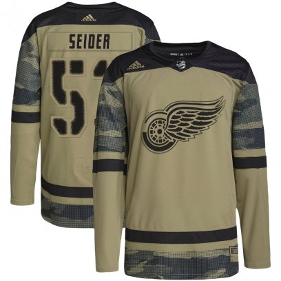 Men's Authentic Detroit Red Wings Moritz Seider Adidas Military Appreciation Practice Jersey - Camo