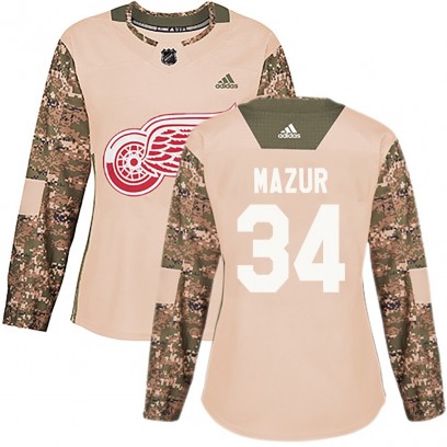 Women's Authentic Detroit Red Wings Carter Mazur Adidas Veterans Day Practice Jersey - Camo