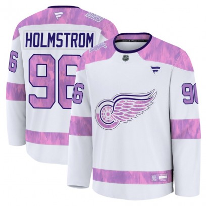 Men's Premium Detroit Red Wings Tomas Holmstrom Fanatics 2024 Hockey Fights Cancer Practice Jersey - White