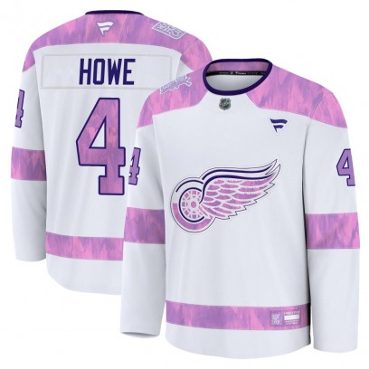 Men's Premium Detroit Red Wings Mark Howe Fanatics 2024 Hockey Fights Cancer Practice Jersey - White