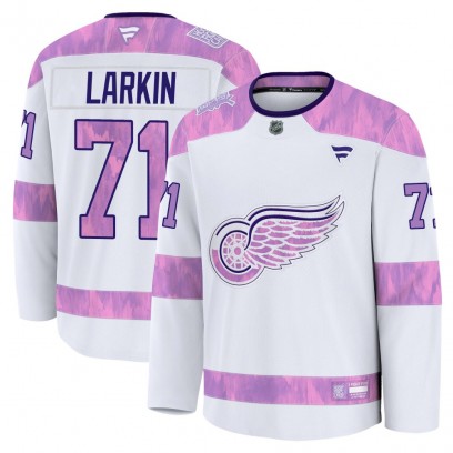 Men's Premium Detroit Red Wings Dylan Larkin Fanatics 2024 Hockey Fights Cancer Practice Jersey - White