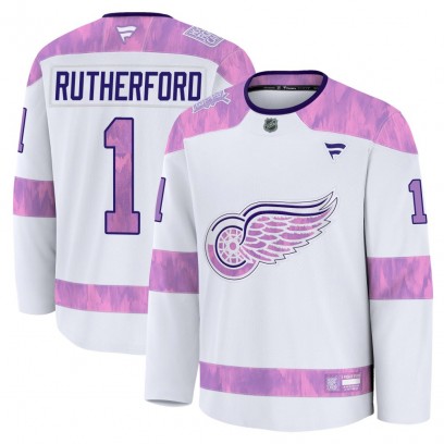 Men's Premium Detroit Red Wings Jim Rutherford Fanatics 2024 Hockey Fights Cancer Practice Jersey - White