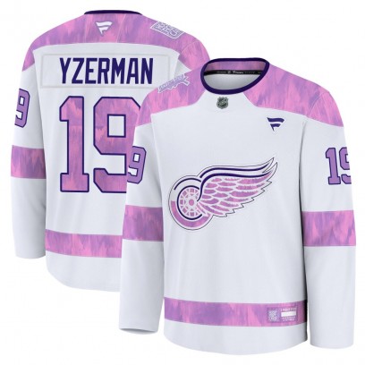 Men's Premium Detroit Red Wings Steve Yzerman Fanatics 2024 Hockey Fights Cancer Practice Jersey - White
