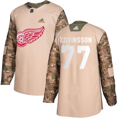 Men's Authentic Detroit Red Wings Simon Edvinsson Adidas Veterans Day Practice Jersey - Camo