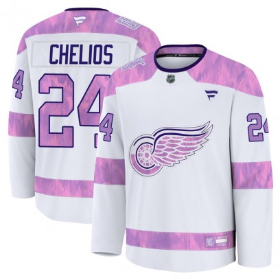 Youth Premium Detroit Red Wings Chris Chelios Fanatics 2024 Hockey Fights Cancer Practice Jersey - White