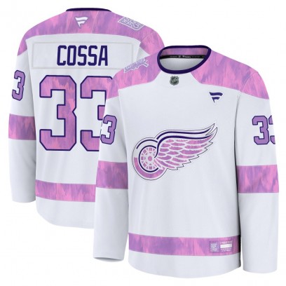 Youth Premium Detroit Red Wings Sebastian Cossa Fanatics 2024 Hockey Fights Cancer Practice Jersey - White