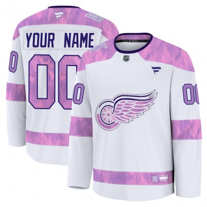Youth Premium Detroit Red Wings Custom Fanatics Custom 2024 Hockey Fights Cancer Practice Jersey - White