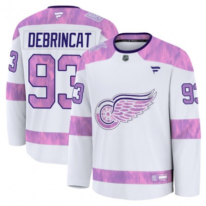Youth Premium Detroit Red Wings Alex DeBrincat Fanatics 2024 Hockey Fights Cancer Practice Jersey - White