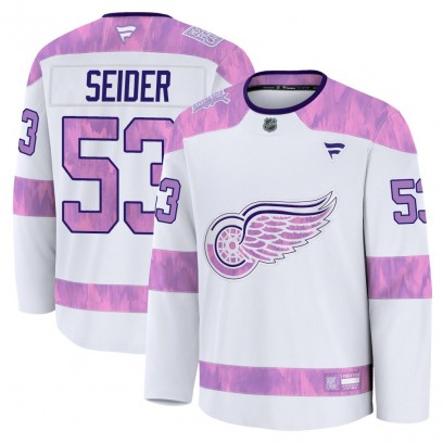 Youth Premium Detroit Red Wings Moritz Seider Fanatics 2024 Hockey Fights Cancer Practice Jersey - White