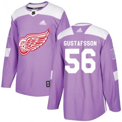 Men's Authentic Detroit Red Wings Erik Gustafsson Adidas Hockey Fights Cancer Practice Jersey - Purple