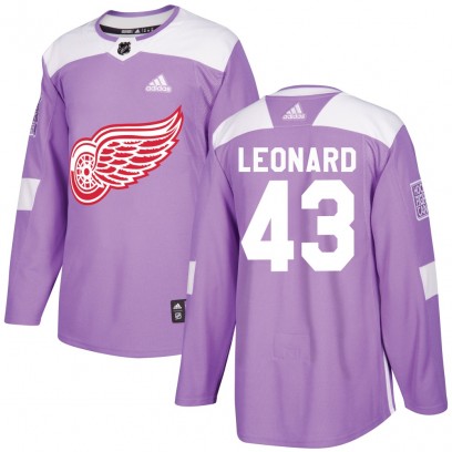 Men's Authentic Detroit Red Wings John Leonard Adidas Hockey Fights Cancer Practice Jersey - Purple