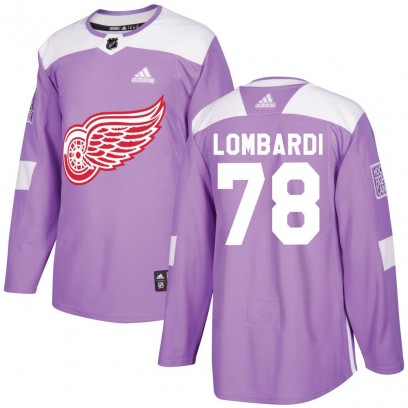 Men's Authentic Detroit Red Wings Amadeus Lombardi Adidas Hockey Fights Cancer Practice Jersey - Purple