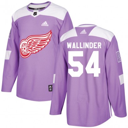 Men's Authentic Detroit Red Wings William Wallinder Adidas Hockey Fights Cancer Practice Jersey - Purple