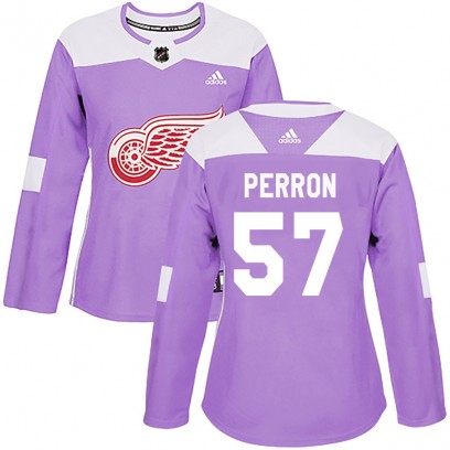 Women's Authentic Detroit Red Wings David Perron Adidas Hockey Fights Cancer Practice Jersey - Purple