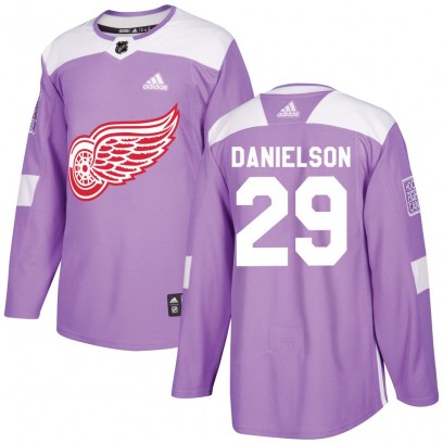 Youth Authentic Detroit Red Wings Nate Danielson Adidas Hockey Fights Cancer Practice Jersey - Purple