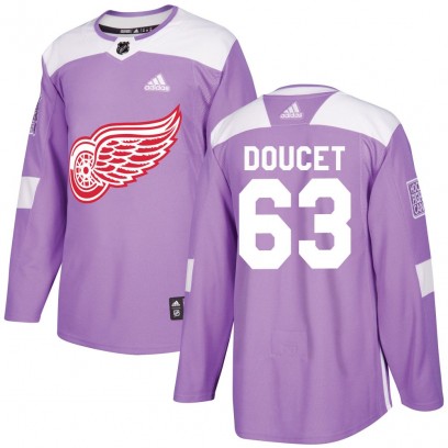 Youth Authentic Detroit Red Wings Alexandre Doucet Adidas Hockey Fights Cancer Practice Jersey - Purple